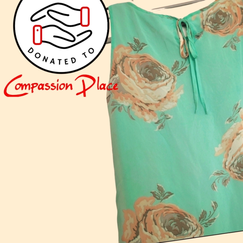 ♻️ DONATED Ann Taylor sheer rose shell turquoise cute back neck tie